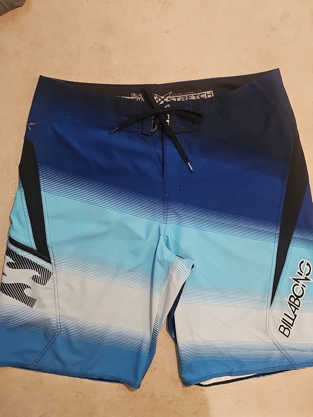 Billabong Men’s Blue Gradient Boardshorts with Light Blue and White Stripes